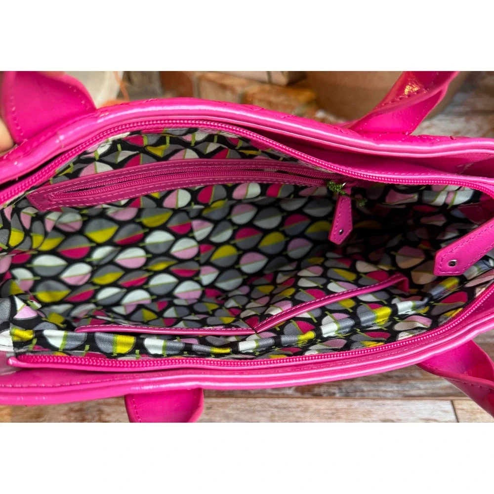 Vera Bradley Trimmed Trapeze Satchel Fuchsia Pink Quilted Nylon Bag